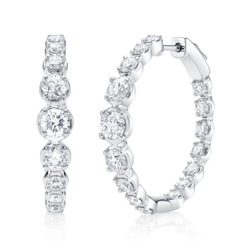 3.63Ct 14K White Gold Diamond Crown Setting Hoop Earrings