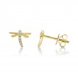 0.05Ct 14K Yellow Gold Diamond Dragonfly Matte Earrings