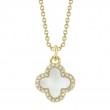 0.08Ct Diamond &  0.41Ct Mother Of Pearl 14K Yellow Gold Clover Necklace