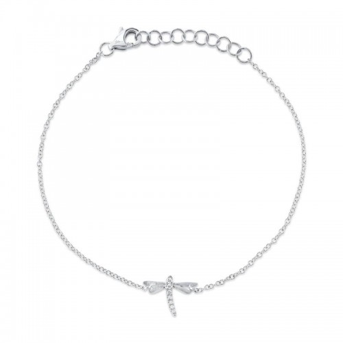 0.03Ct 14K White Gold Diamond Dragonfly Matte Bracelet