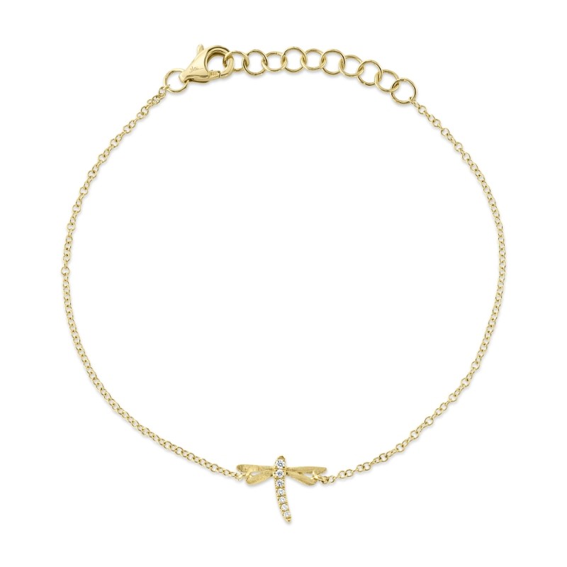 0.03Ct 14K Yellow Gold Diamond Dragonfly Matte Bracelet