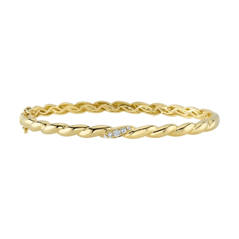 0.13Ct 14K Yellow Gold Diamond Twisted Bangle