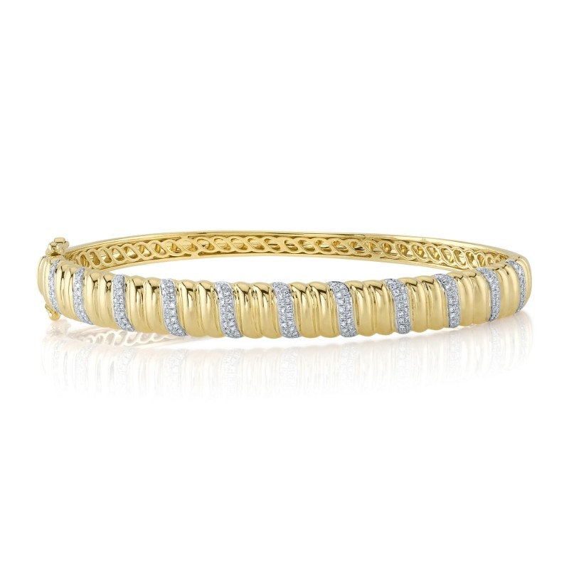 0.46Ct 14K Yellow Gold Diamond Ribbed Bangle