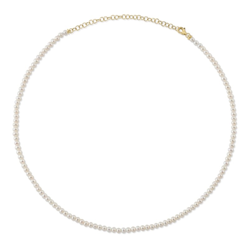 14K Yellow Gold Cultured Pearl Tennis Necklace