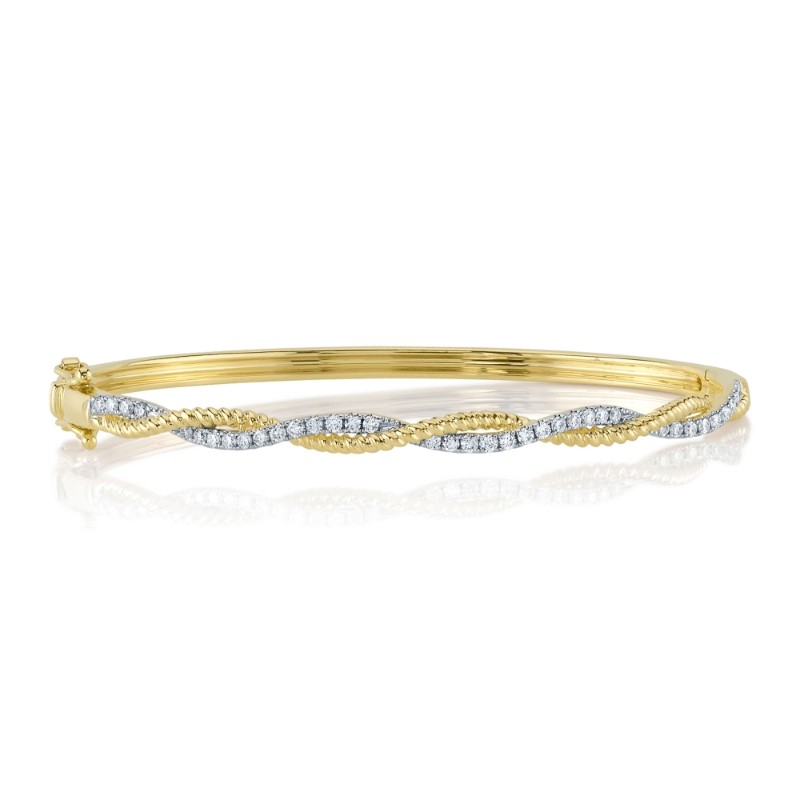 0.53Ct 14K Yellow Gold Diamond Twisted Bangle