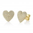 0.62Ct 14K Yellow Gold Diamond Pave Heart Stud Earrings
