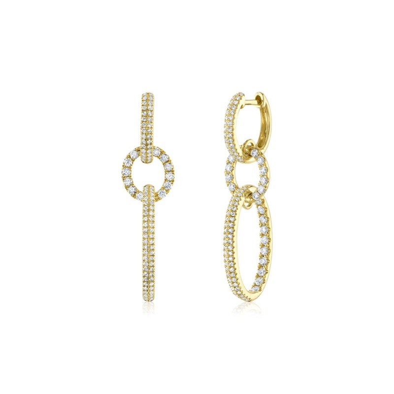 14K Yellow Gold Diamond Oval Drop Earrings