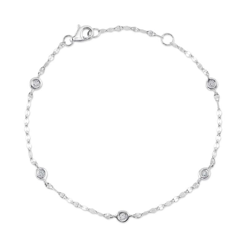 0.10Ct 14K White Gold 7 Diamonds By The Yard Sparkle Chain Bracelet
