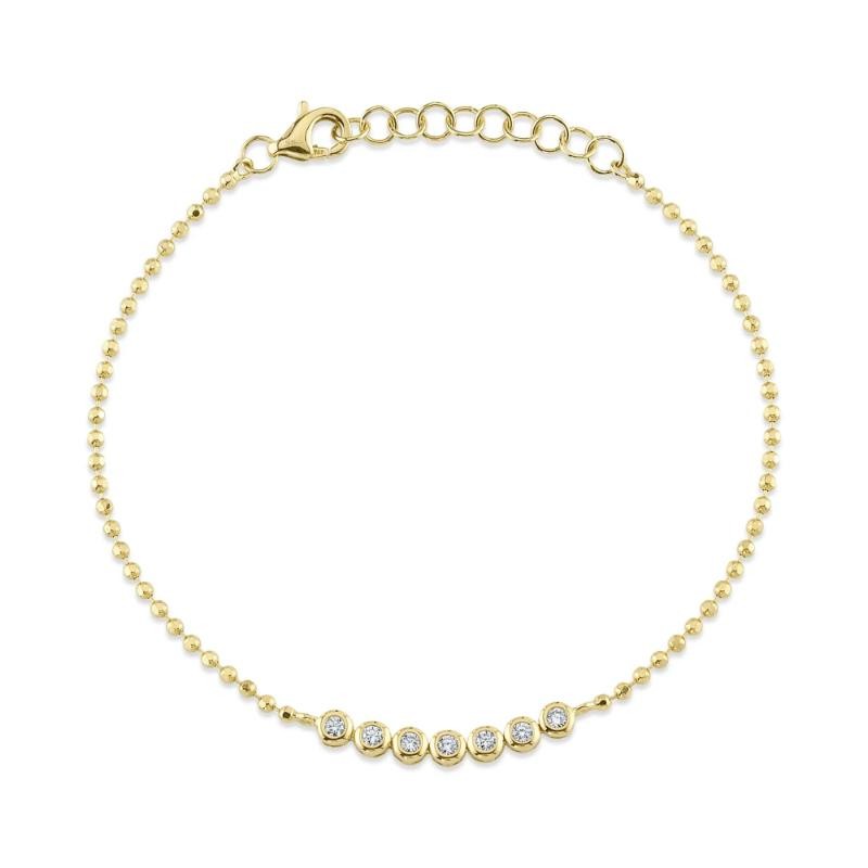 0.15Ct 14K Yellow Gold Diamond Bezel Faceted Ball Chain Bracelet