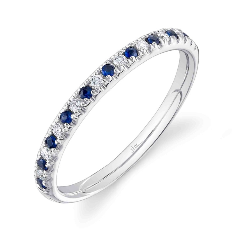0.10Ct Diamond & 0.10Ct Blue Sapphire 14K White Gold Lady's Band Size 8
