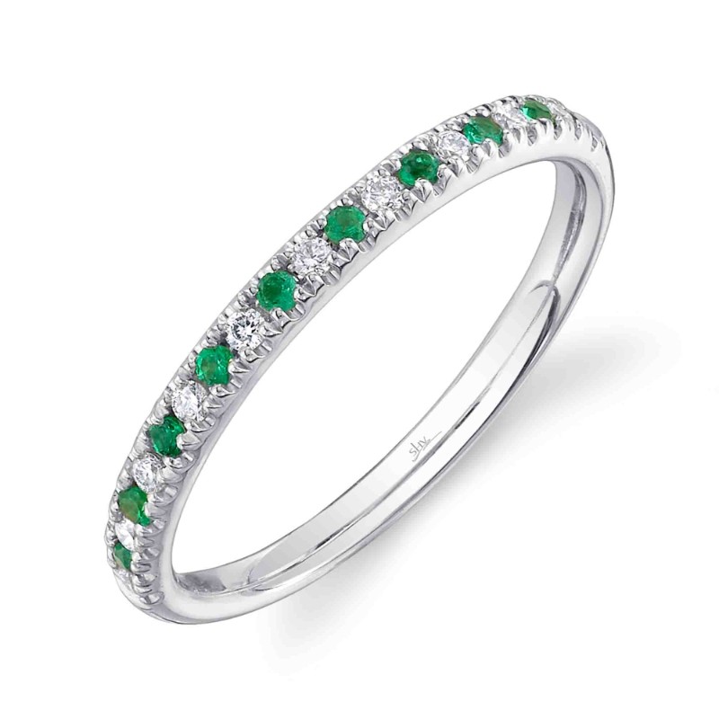 0.10Ct Diamond & 0.10Ct Emerald 14K White Gold Lady's Band Size 8
