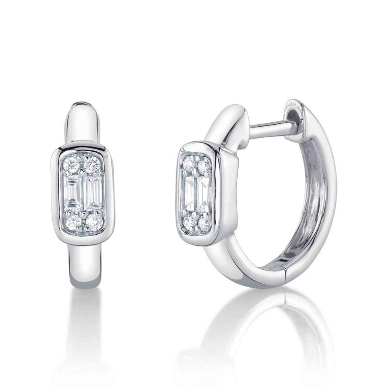0.14Ct 14K White Gold Diamond Baguette Huggie Earrings
