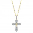 0.17Ct 14K Yellow Gold Diamond Pave Cross Sparkle Chain Necklace