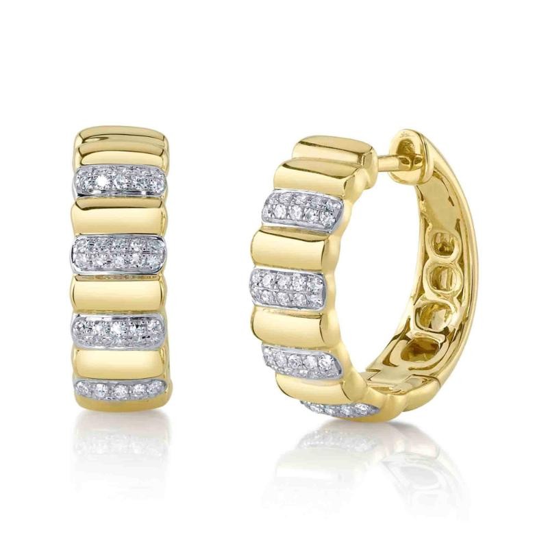 0.17Ct 14K Yellow Gold Diamond Ribbed Hoop Earrings