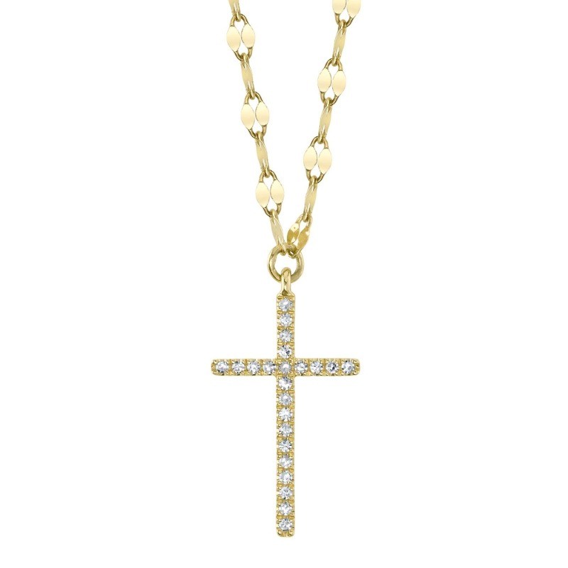 0.06Ct 14K Yellow Gold Diamond Cross Sparkle Chain Necklace