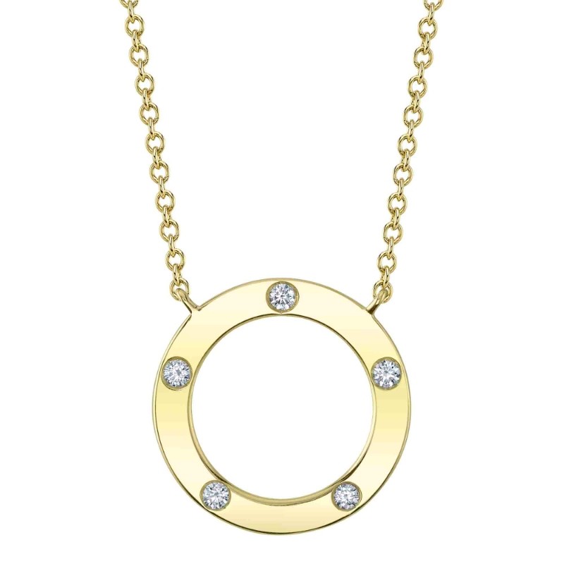 0.07Ct 14K Yellow Gold Diamond Circle Necklace