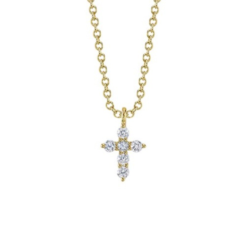 14K Yellow Gold Diamond Cross Necklace