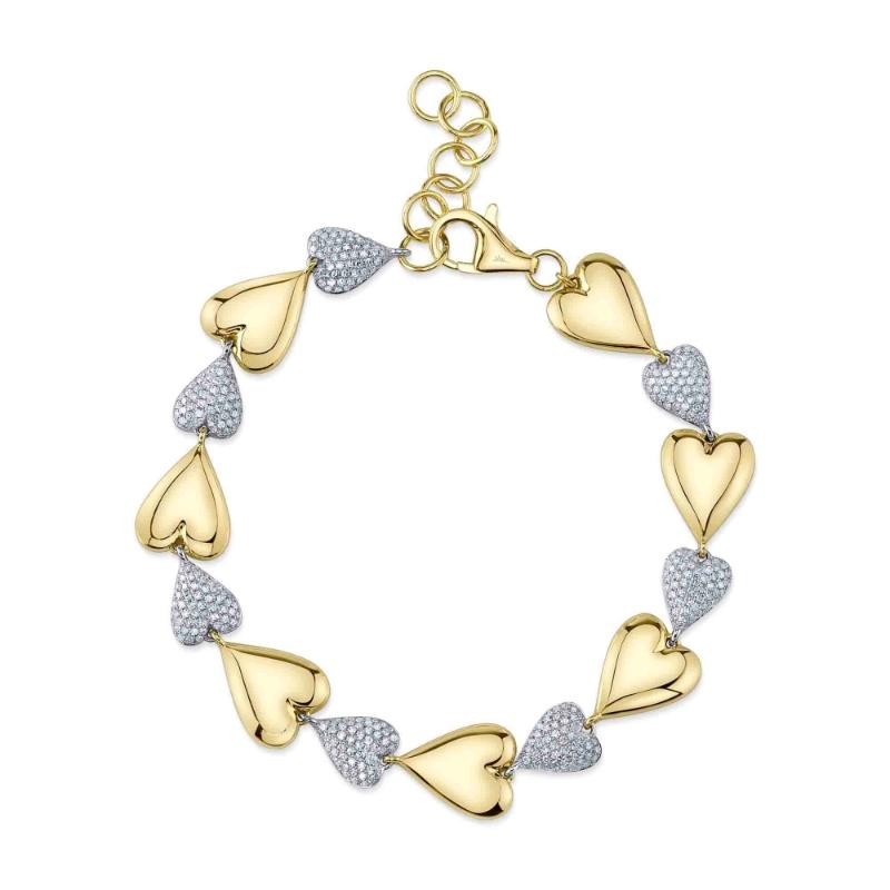 0.78Ct 14K Two Tone Diamond Pave Heart Bracelet