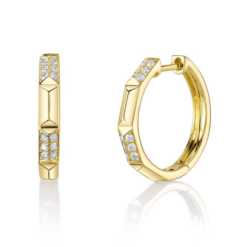 0.24Ct 14K Yellow Gold Diamond Geo Cut Hoop Earrings