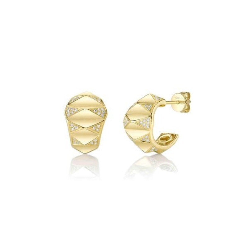 0.16Ct 14K Yellow Gold Diamond Pyramid Geo Cut Huggie Earrings