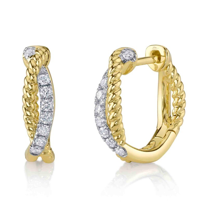 0.21Ct 14K Yellow Gold Diamond Twisted Hoop Earrings