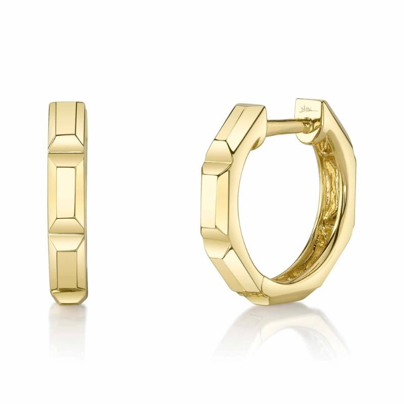 14K Yellow Gold Octagon Geo Cut Huggie Earrings