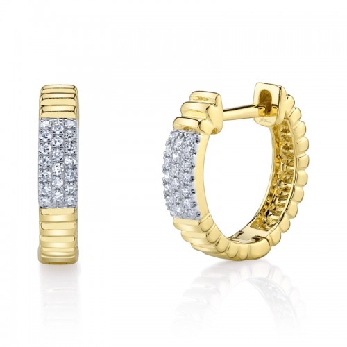 0.09Ct Diamond Ribbed Huggie Earrings