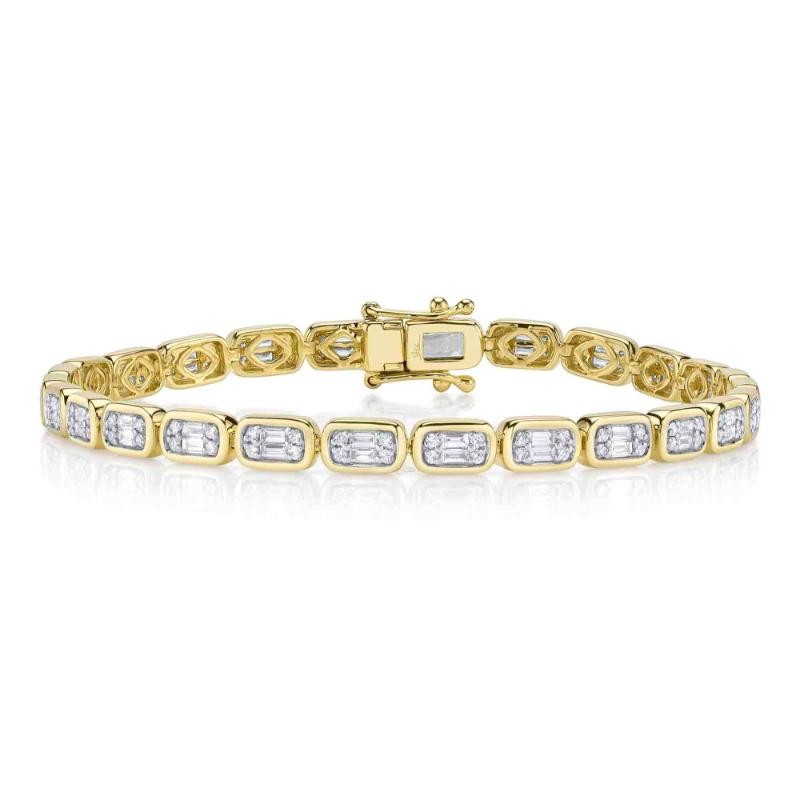 1.53Ct 14K Yellow Gold Diamond Baguette Tennis Bracelet