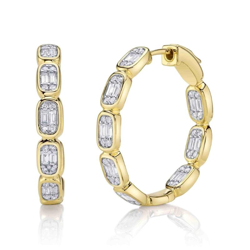 0.90Ct 14K Yellow Gold Diamond Baguette Hoop Earrings