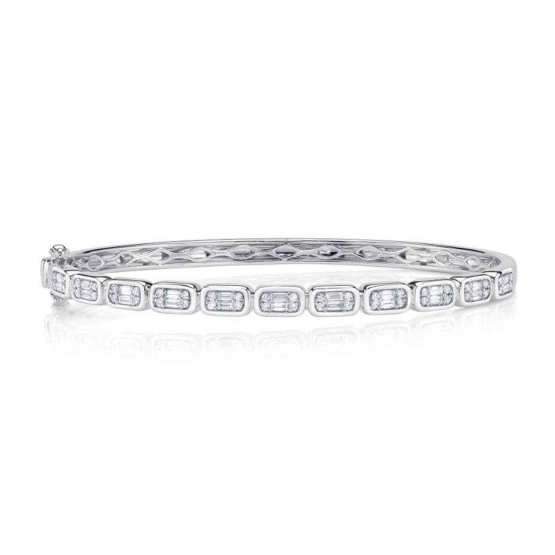 0.65Ct 14K White Gold Diamond Baguette Bangle