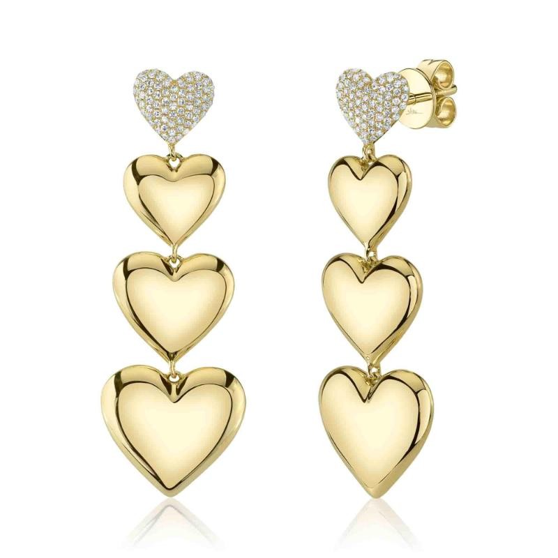 0.33Ct 14K Yellow Gold Diamond Pave Heart Earrings