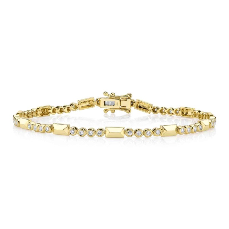 0.54Ct 14K Yellow Gold Diamond Bezel Geo Cut Bracelet