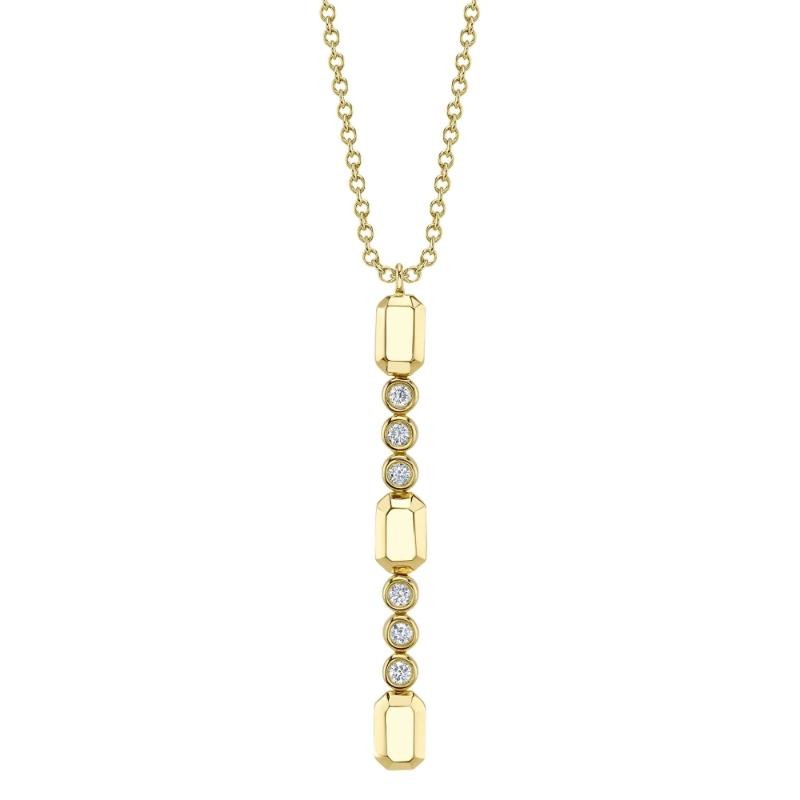 0.09Ct 14K Yellow Gold Diamond Bezel Geo Cut Lariat Necklace