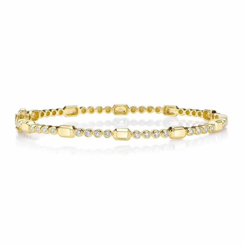 0.30Ct 14K Yellow Gold Diamond Bezel Geo Cut Bangle
