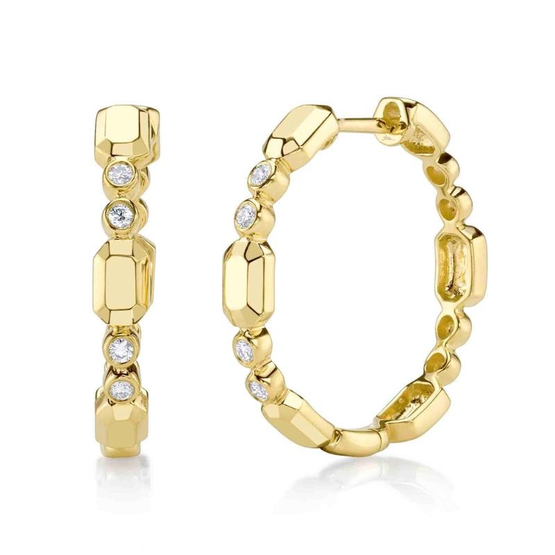 0.12Ct 14K Yellow Gold Diamond Bezel Geo Cut Hoop Earrings