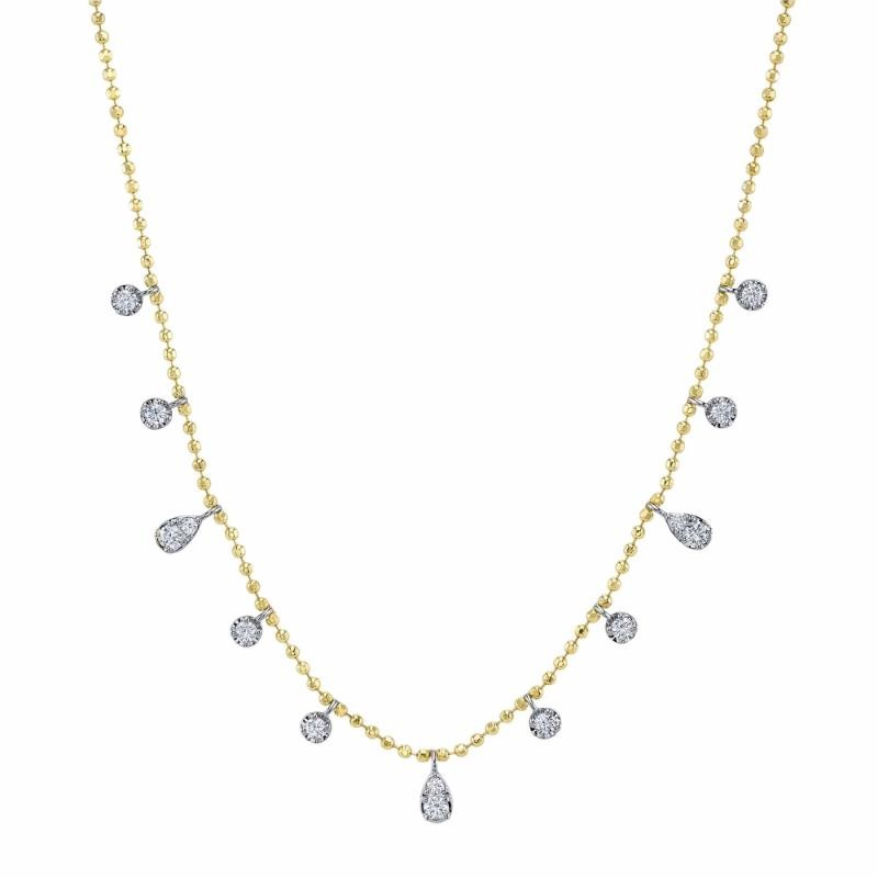 0.64Ct 14K Two Tone Diamond Faceted Ball Chain Necklace