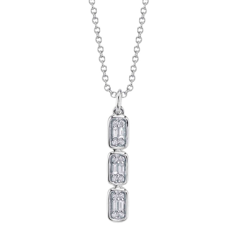 0.14Ct 14K White Gold Diamond Baguette Necklace