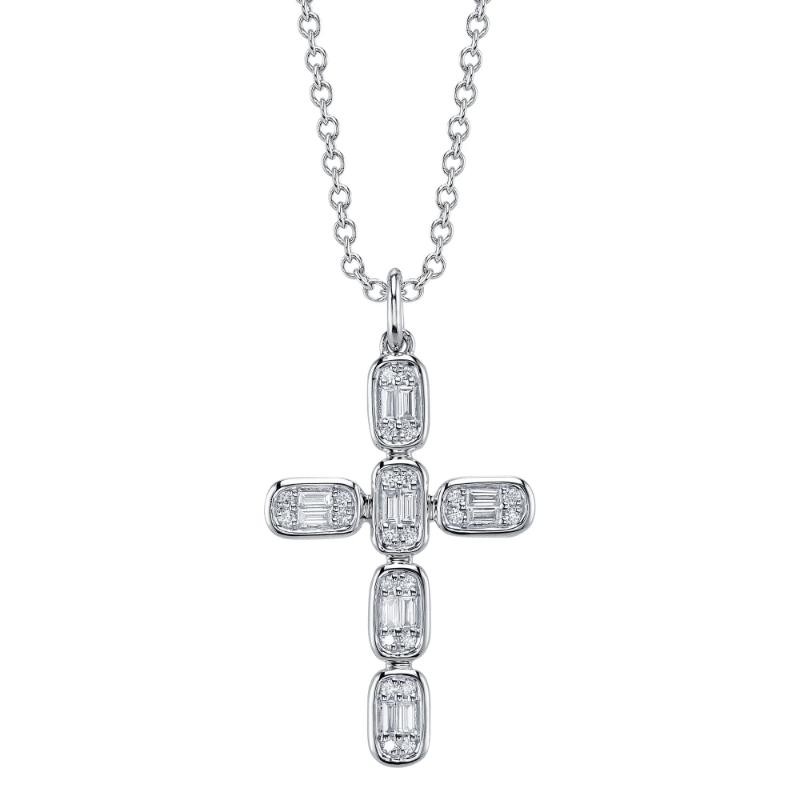 0.30Ct 14K White Gold Diamond Baguette Cross Necklace
