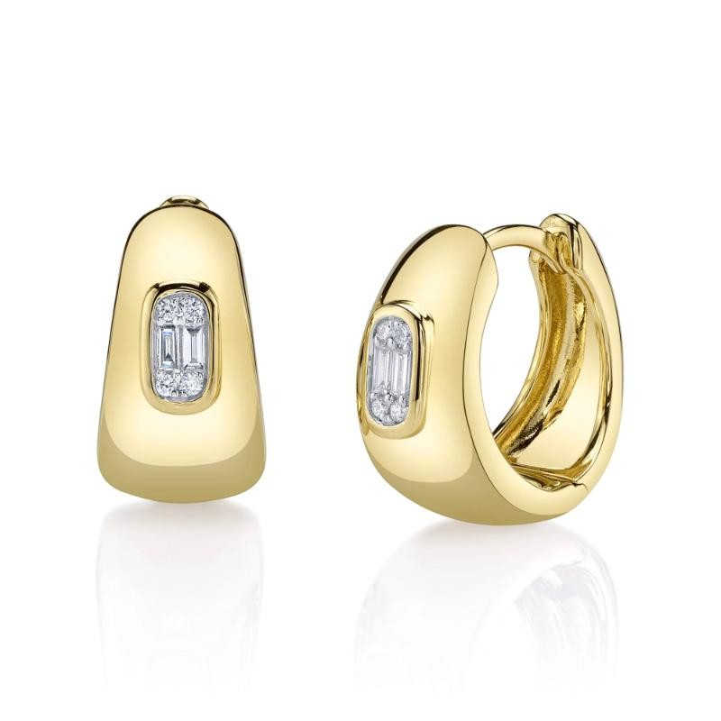 0.10Ct 14K Yellow Gold Diamond Baguette Huggie Earrings