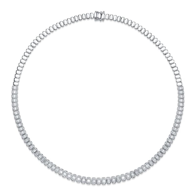 3.07Ct 14K White Gold Diamond Baguette Necklace