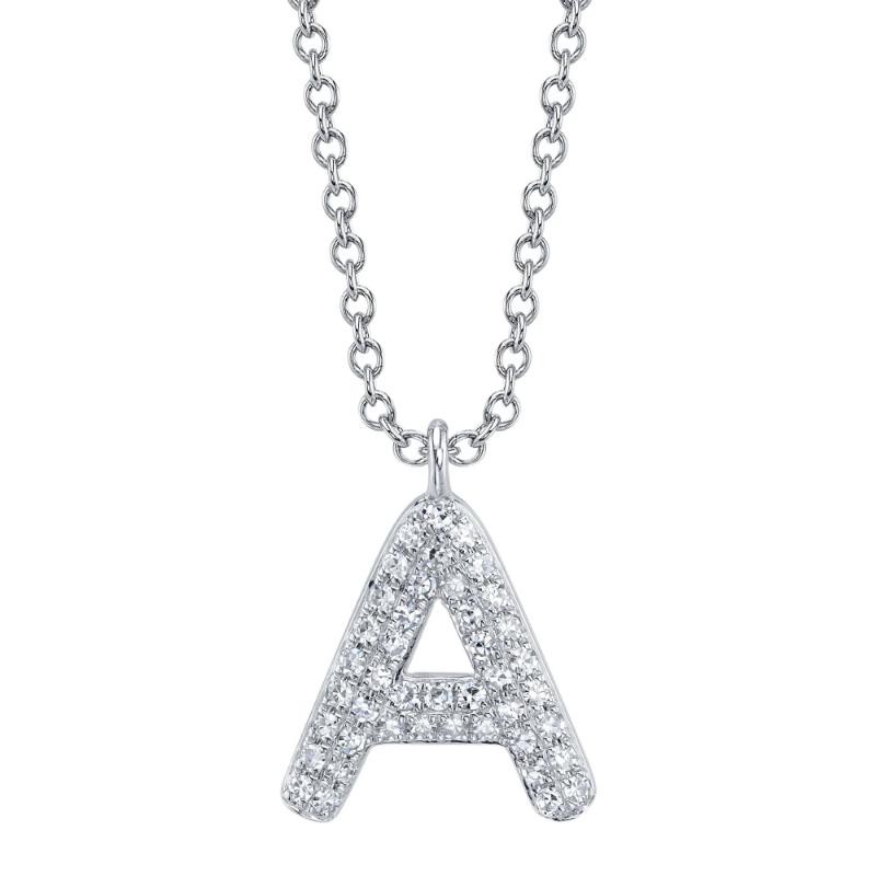 0.09Ct 14K White Gold Diamond Pave Necklace - Initial A