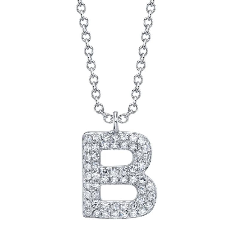 0.11Ct 14K White Gold Diamond Pave Necklace - Initial B