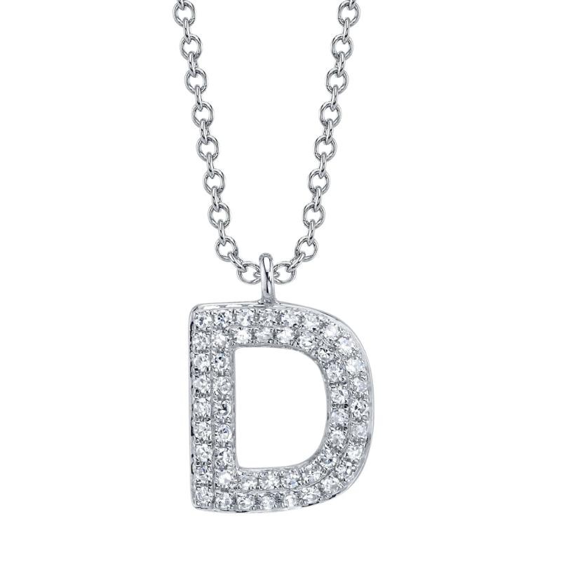 0.10Ct 14K White Gold Diamond Pave Necklace - Initial D