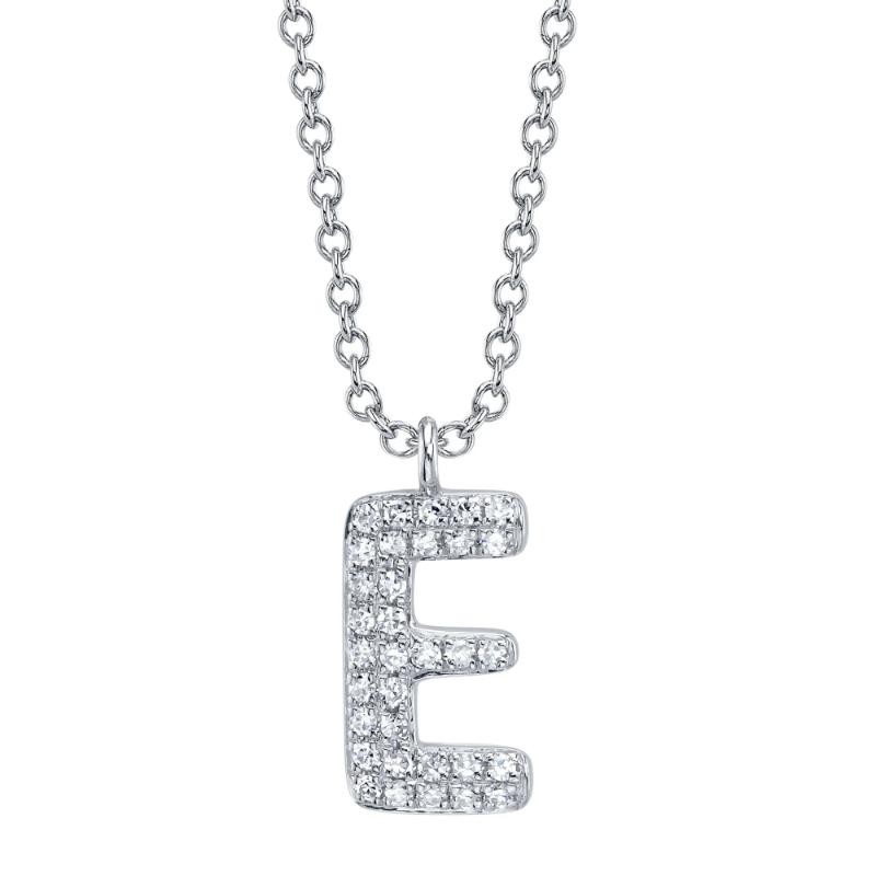 0.07Ct 14K White Gold Diamond Pave Necklace - Initial E