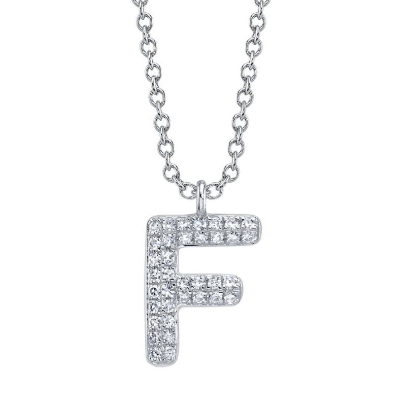 0.08Ct 14K White Gold Diamond Pave Necklace - Initial F