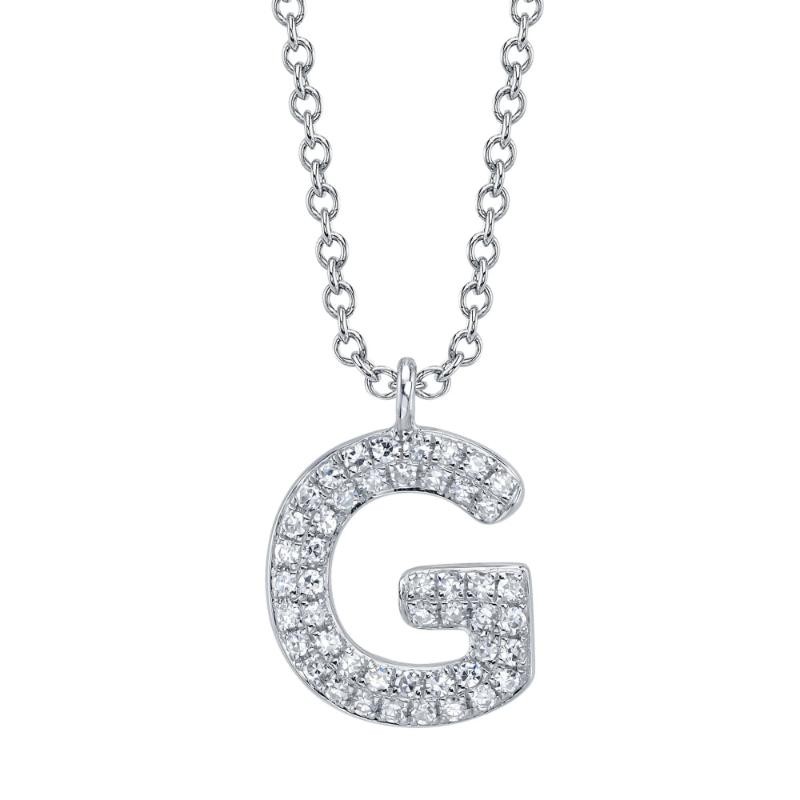 0.10Ct 14K White Gold Diamond Pave Necklace - Initial G