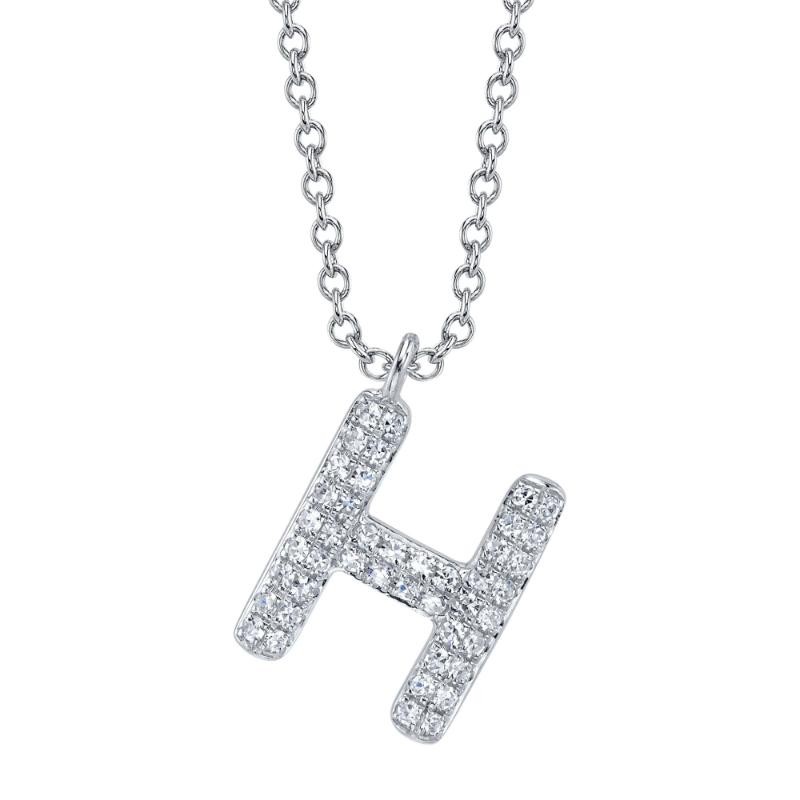 0.09Ct 14K White Gold Diamond Pave Necklace - Initial H