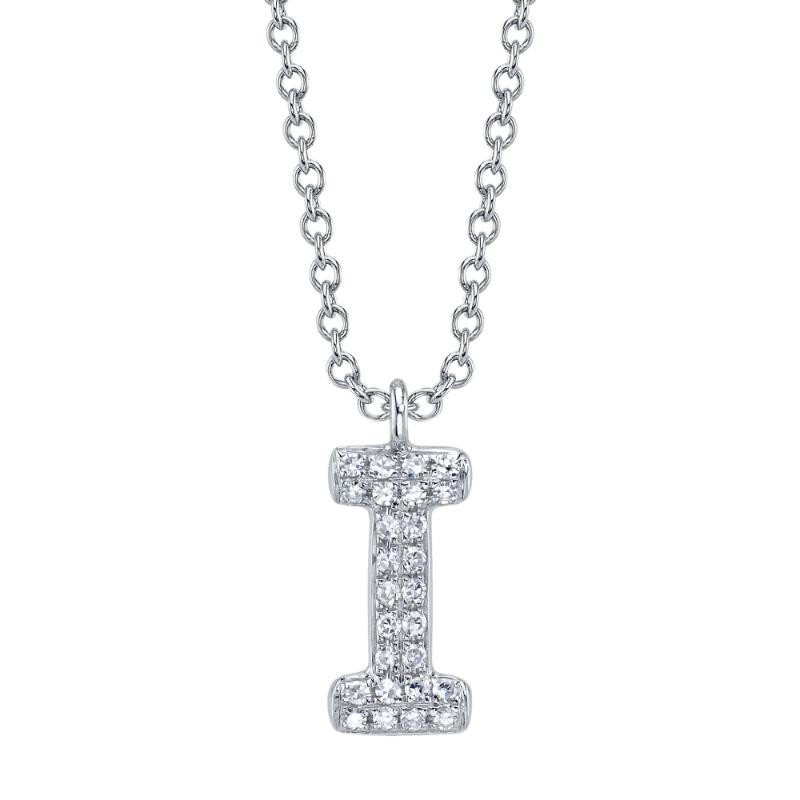 0.06Ct 14K White Gold Diamond Pave Necklace - Initial I