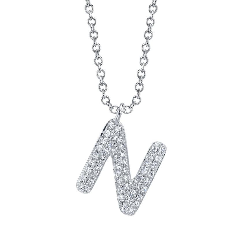 0.11Ct 14K White Gold Diamond Pave Necklace - Initial N