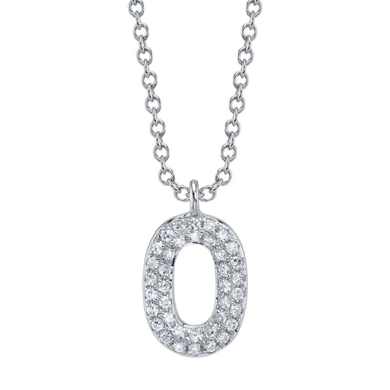 0.08Ct 14K White Gold Diamond Pave Necklace - Initial O